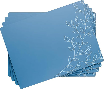Royalty Art Dark Steel Blue Boho Placemats, 4 Pc. Set, Non-Slip Cork Backed, Wipeable Heat Resistant Surface for Kitchen and Dining Table Protection, Cute Floral Pattern for Farmhouse or Rustic Decor