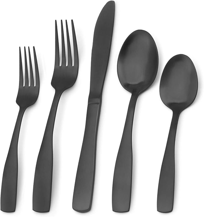 Matte Black Silverware Set, Bysta 20-Piece Stainless Steel Flatware Set by Bysta