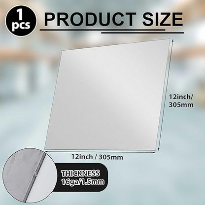 12 x 12 Inch 16 Gauge Mild Steel Sheet Metal Plate, Square Weldable Carbon Cold Rolled Panels for Industrial DIY Welding, Craft Use Accessories, Easy Formability Smooth Surface