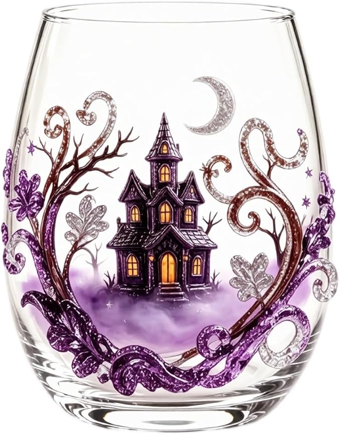 Halloween Printed Glass Cup, Ghost Pumpkin Themed Handleless Water Tumbler 15oz - Image 2