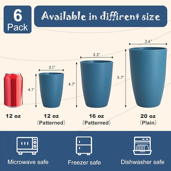 Wheat Straw Cups, Plastic Cups Unbreakable Drinking Cups Set of 6, Reusable - Image 6