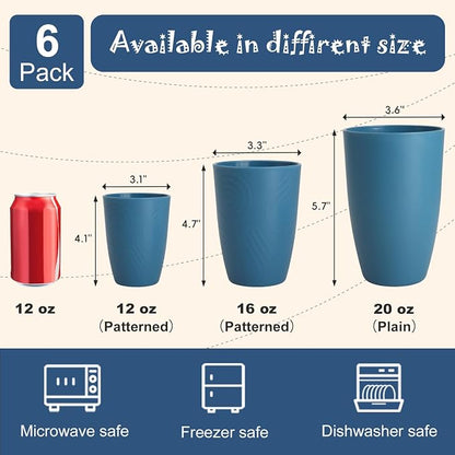 Large 20 OZ Wheat Straw Cups, Unbreakable Drinking Glasses Set of 6, - Image 6