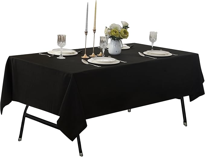 6-Pack 60x60 inch Black Table Cloths, Solid Stain and Wrinkle Resistant Tablecloth, Premium Plain Weave Polyester Fabric Rectangle Table Linen Covers for Hotel, Banquet