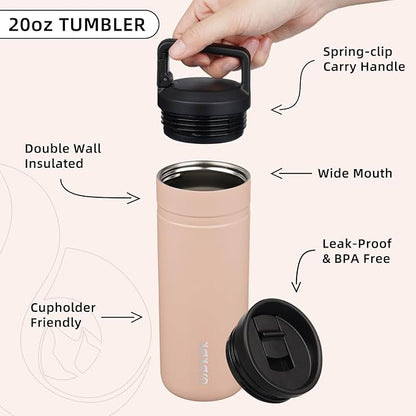 BJPKPK Insulated Water Bottle with 2 Lids,20 oz Double Wall Stainless Steel Vacuum Tumbler Travel Coffee Mug,Wide Mouth Thermal Cup,Peach