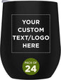 Custom Stemless Wine Glass Tumblers with Lids by Largo 11 oz. Set of 24, Personalized Bulk Pack - Perfect for Wine, Cocktails, Other Hot & Cold Beverages - Black