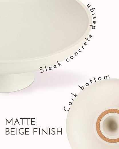 11.81" Pedestal Fruit Bowl, Concrete Large Decorative Fruit Bowls, Modern Fruit Bowl For Kitchen Counter, Footed Entryway Bowl For Keys, Cream White Decorative Entryway Table Bowl-Beige