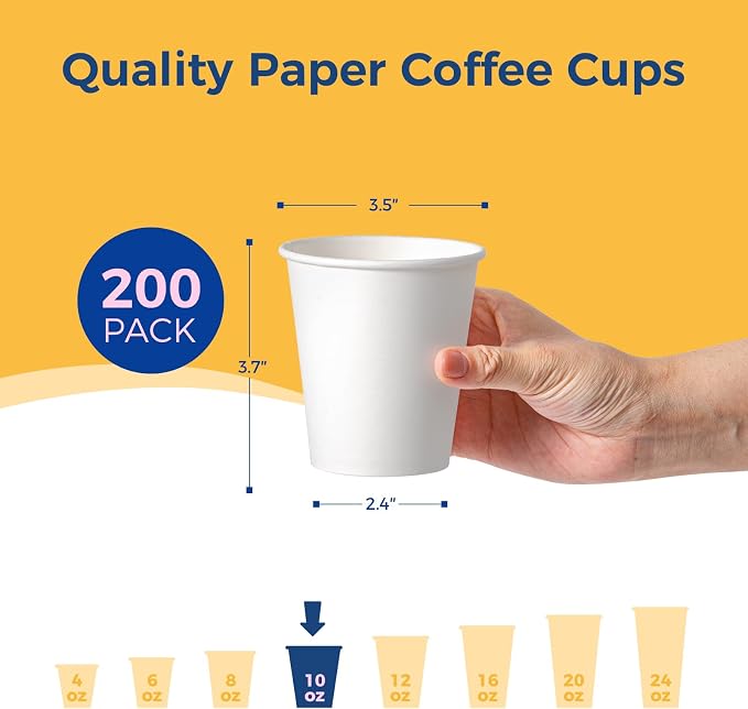 Fit Meal Prep 200 Pack 10 oz Disposable Paper Coffee Cups, Premium White Hot - Image 2