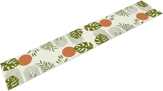 YCness Mid Century Green Boho Table Runner Summer Abstract Modern Palm Tree - Image 8