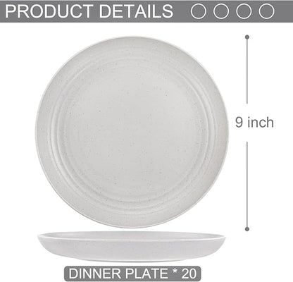 LIYH 20 Pcs Light Grey Wheat Straw Plastic Plates - 9 Inch Unbreakable Dinner Plates Reusable, Dishwasher & Microwave Safe, Lightweight Camping Outside Plate for Kitchen
