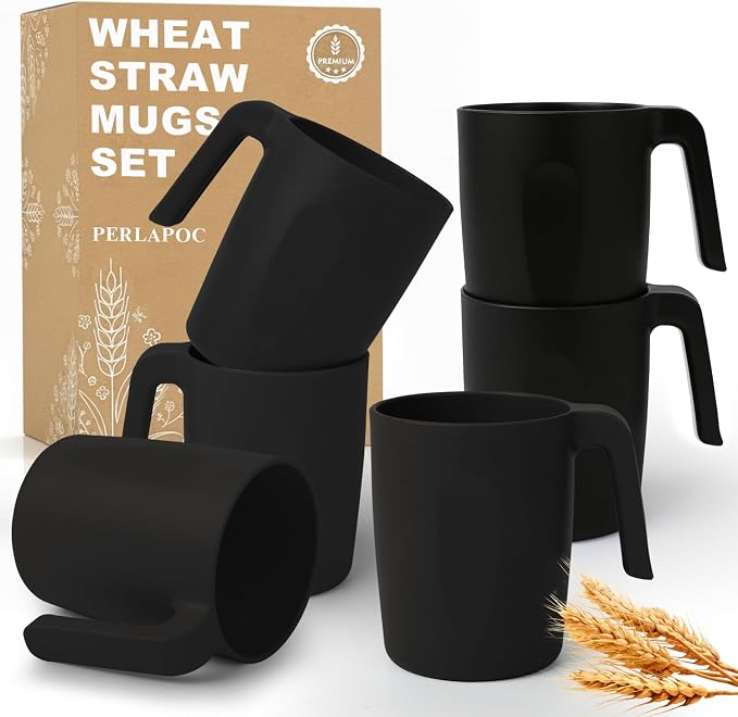Wheat Straw Coffee Mugs 16 OZ, Unbreakable Drinking Cups by Perlapoc