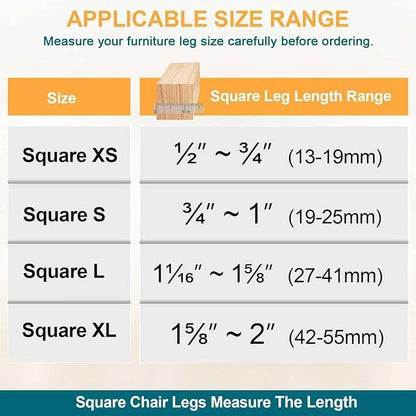32 Pcs Square Chair Leg Floor Protectors - Silicone & Felt Furniture Pads for Hardwood Floors, Scratch-Resistant Noise-Reducing Chair Leg Caps, Fits Square Legs (1/2'' to 3/4'')