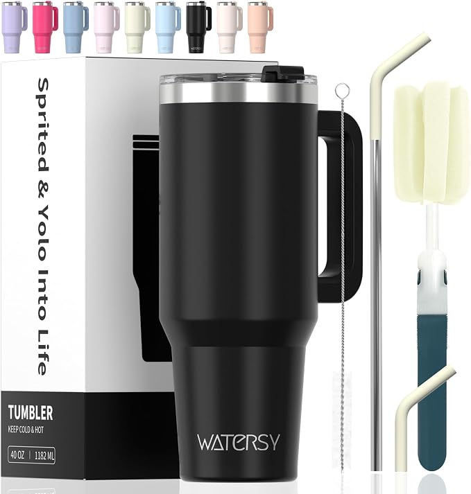 40 oz Tumbler with Handle, Tumbler with Lid and Straw, Double Wall Insulated by Watersy