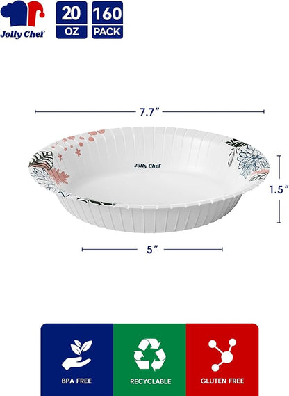 160 Count Paper Bowls 20 oz Soak Proof and Cut Proof Microwave Safe Heavy Duty - Image 3