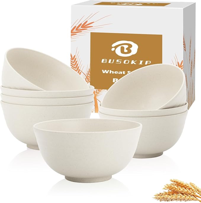 Wheat Straw Bowl 26 OZ, Unbreakable Ramen Bowls Set of 8, Alternatives to by BUSOKIP