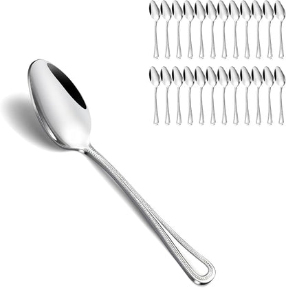 24 Pieces Teaspoons Set, 6.4 Inches Spoon Set, Stainless Steel Silverware by Gymdin