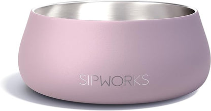Sipworks Stainless Steel Dog Bowl – 32oz Weighted Metal Food and Water Bowls for Dogs and Cats with Non-Slip Base - Pet Bowls for All Breeds Sizes for Travel & Outdoor Play | Lavender Gray