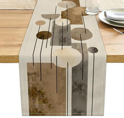 Neutral Abstract Table Runner, Modern Boho Brown Grey Line Shape Decorative | by Unknown