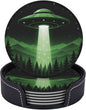 Modern UFO Mountain Art Leather Coasters Set of 6 by NeuKim