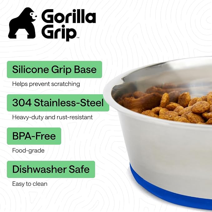 GORILLA GRIP Dog Bowls, Food Grade 304 Stainless Steel, Holds 6 Cups Each Food - Image 2