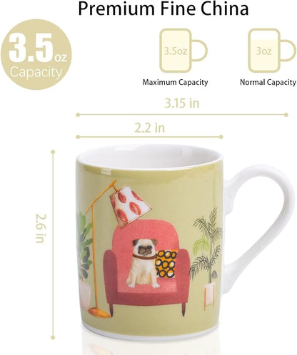 3.5oz Espresso Coffee Cups Set of 4, Cute Dog and Cat Pattern Demitasse Cups - Image 4