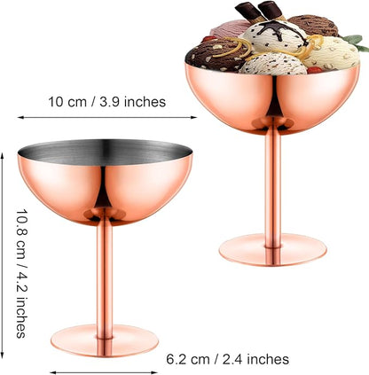 Ice Cream Bowls Stainless Steel Dessert Cups with Spoons Reusable Footed Sundae Cups Ice Cream Cups for Dessert, Frozen Yogurt, Gelato, Birthday Party Decorations (2, Rose glod)