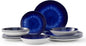 Bestone 12-Piece Round Porcelain Dinnerware Set, Service for 4, Chip Resistant Plates and Bowls, Starburst Turquoise Dark Blue, Dishwasher & Microwave Safe for Home Daily Use