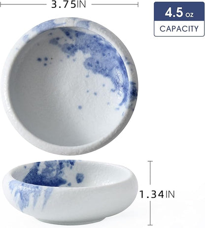 Uaral Soy Sauce Dish Sushi Dipping Bowl Pinch Bowls Japanese Small Plate Set of 6,3.75 Inch(4.5 oz Texture White)