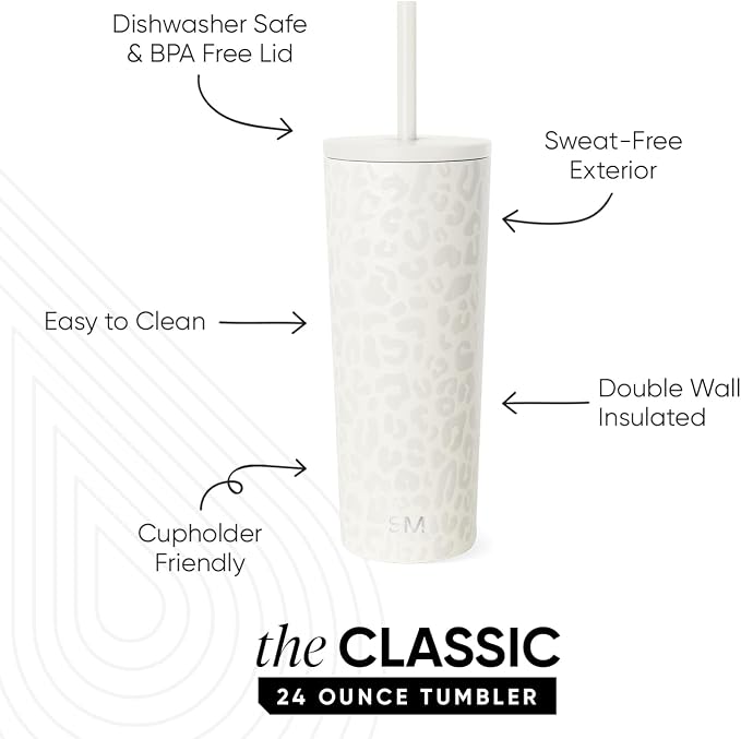 Simple Modern Iced Coffee Tumbler, Insulated | 24oz | Leopard | Reusable - Image 2