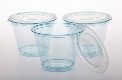 Golden Apple, 9oz-50sets Blue Plastic Cups with Clear Flat no Hole lids…
