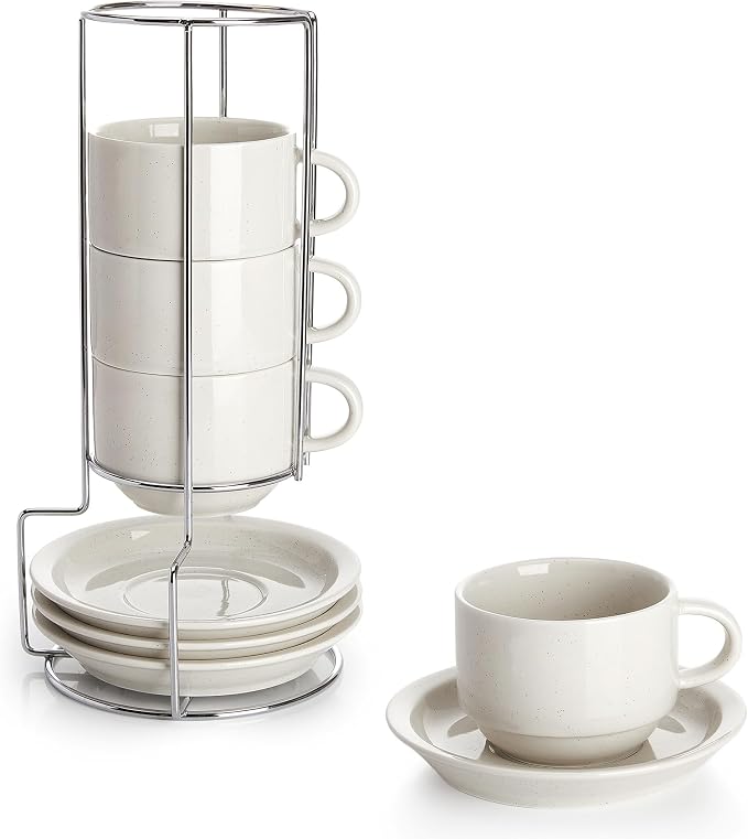 Sweese Porcelain Cappuccino Cups Set - 8 oz Stackable Coffee Mugs by Sweese