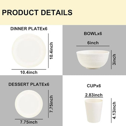 Rubtlamp 24 Pcs Wheat Straw Dinnerware Sets, Unbreakable Reusable Plastic Wheat - Image 2