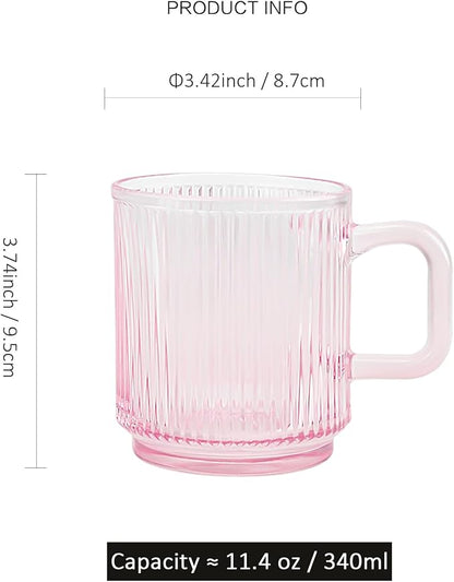 Glass Coffee Mugs 6 Pack - 12 OZ Pink Coffee Cups - Classic Vertical Stripes - Image 2
