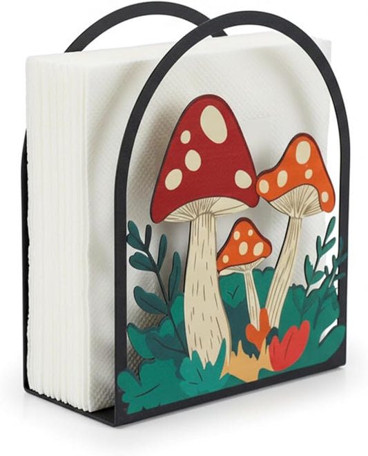 Mushroom Kitchen Decor, Metal Mushroom Napkin Holder, Nature Decor Mushroom Kitchen Accessories Paper Towel Holder, Tissue Holder for Mushroom Lovers, Rustic Farmhouse Decor