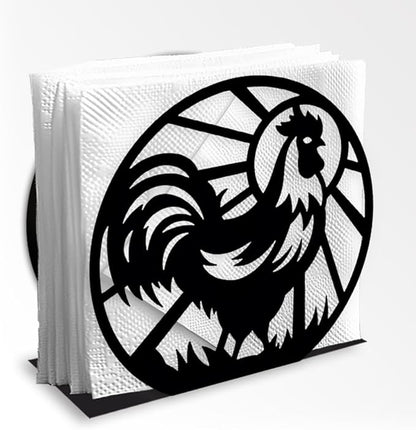 Chicken Decorative Black Metal Napkin Holder for Table, 4.9" x 4.6" x 2" Rooster Farm Animal Standing Napkin Holder for Home Kitchen Restaurant Picnic Party Coffee Bar Dining Room