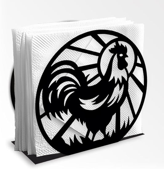 Chicken Decorative Black Metal Napkin Holder for Table, 4.9" x 4.6" x 2" Rooster Farm Animal Standing Napkin Holder for Home Kitchen Restaurant Picnic Party Coffee Bar Dining Room