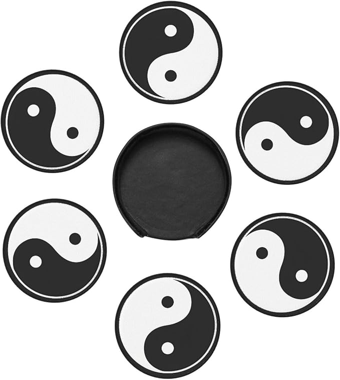 6 Pcs Funny Black and White Yin and Yang Leather Coasters - Image 7