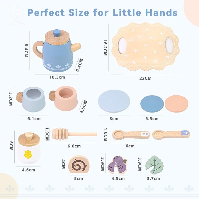 Wooden Tea Set for Little Girls, Play Food Sets for Kids Pretend Play Kitchen - Image 5