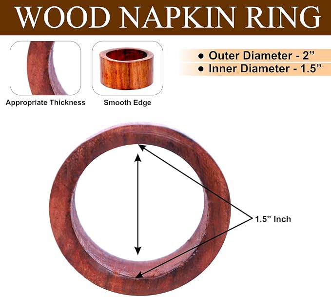 Rosewood Napkin Rings Set of 12 Wooden Table Decor | handmade rosewood napkin - Image 2