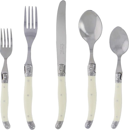 French Home Laguiole 20 Piece Flatware Set – Stainless Steel Flatware Set for 4 – Luxurious Ivory-Colored Utensil Set with Knives, Spoons and Forks