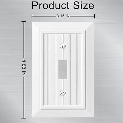 Beadboard Outlet Covers Wall Plates, Bamboo Fiber Light Switch Covers, Natural Material Electric Receptacle Decorative Switch Plate Outlet Cover (Pure White, 1 Gang Toggle 4 Pack)
