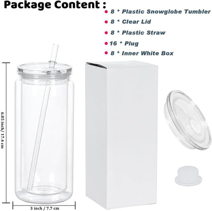 20 Oz Plastic Snowglobe Tumbler, 8 Pack Pre-Drilled Double Wall Acrylic Snow - Image 6