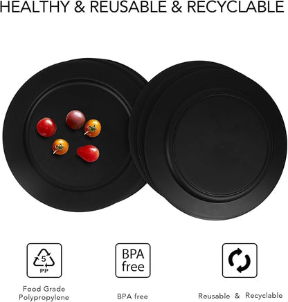 greenandlife 10inch/6pcs Dishwasher & Microwave Safe Wheat Straw Plates, Alternative for Plastic Plates, Lightweight Reusable Unbreakable Dinner Plates, Non-toxin, BPA Free for Kids Adults, Black