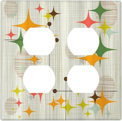 Light Switch Cover Mid Century Modern Retro Stars 2 Gang Decorative SwitchPlates Double Duplex Wall Plates Switch Plates and Outlet Covers for Bathroom Bedroom Decor