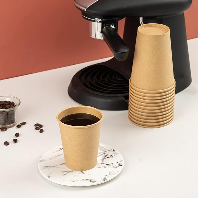 RACETOP 12 oz 100 Pack Kraft Unbleached Disposable Coffee Cups | Natural Kraft - Image 2