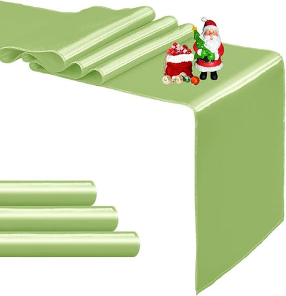 4-Pack Green Satin Table Runner 12 x 108 Inch Long Bright and Smooth Silk by Pufogu