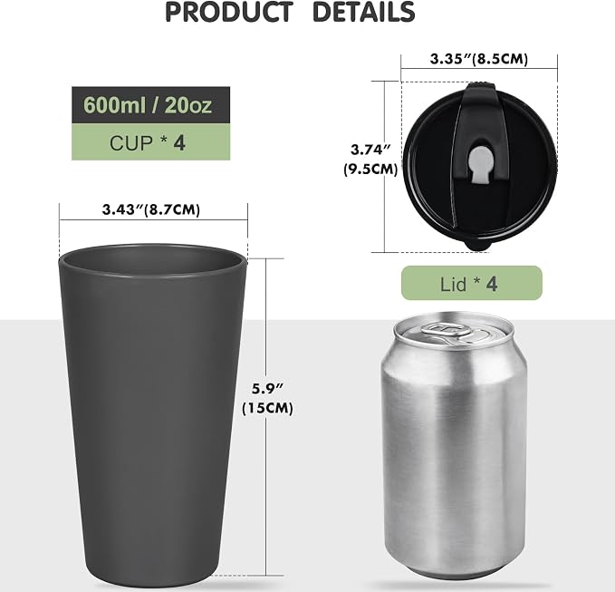 Greentainer 4 Pack Plastic Travel Coffee Mug Set, 20 oz Spill Proof Drinking - Image 2