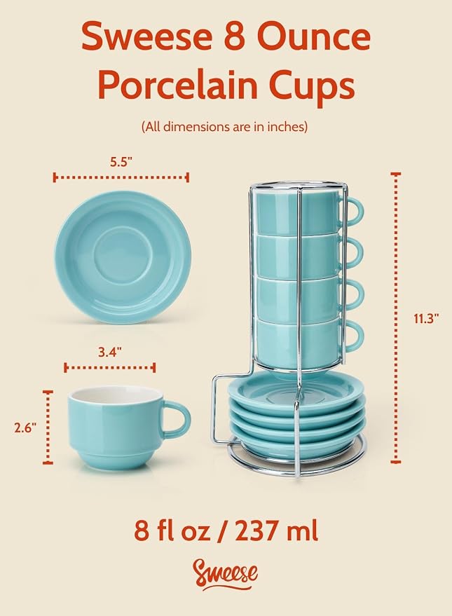 Sweese 8 Ounce Porcelain Stackable Cappuccino Cups - Image 2