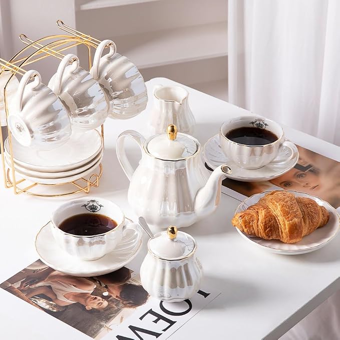 Sweejar Porcelain Tea Sets British Royal Series, 8 OZ Cups& Saucer Service - Image 2
