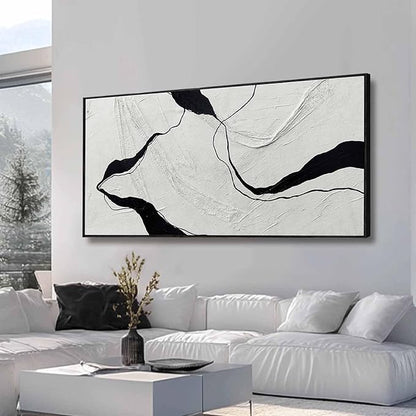 Large Framed Abstract Wall Art 29"x58" Black and White Contemporary Line Canvas Neutral Wall Decor for Modern Living Room Office Bedroom