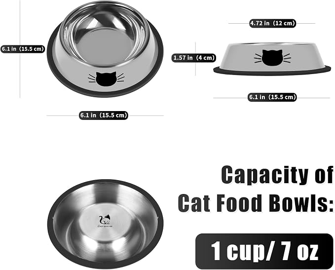 Serentive 2 Pcs Non-Slip Stainless Steel Small Cat Food Bowls - Image 2